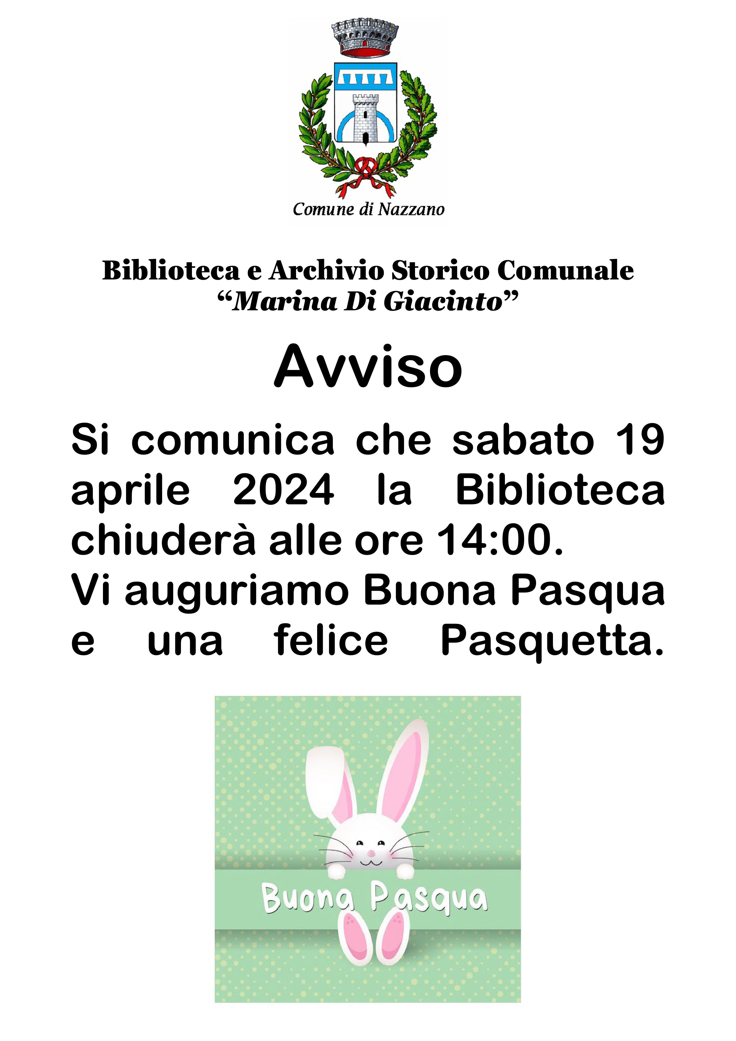 Avviso chiusura Biblioteca