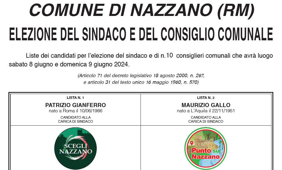PUBBLICAZIONE LISTE CENDIDATI A SINDACO E CONSIGLIERE COMUNALI