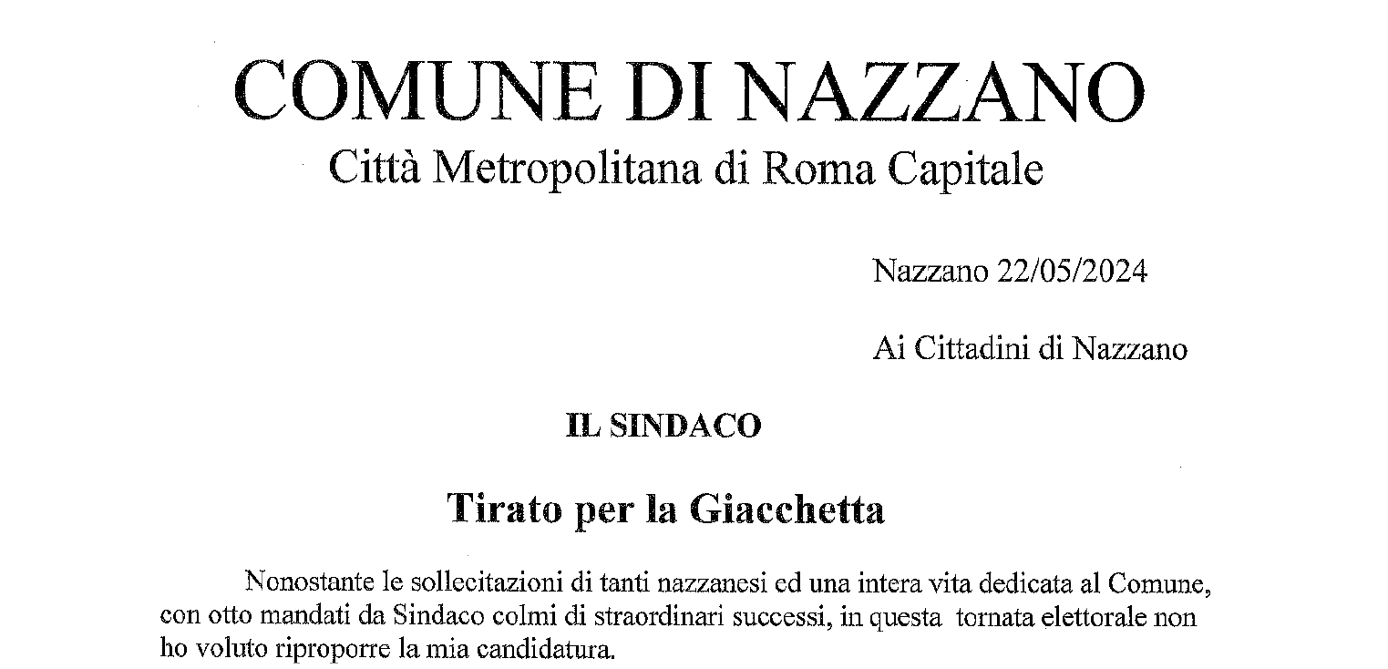 LETTERA DEL SINDACO AI CITTADINI DI NAZZANO